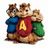 Three cartoon chipmunks stand together on a white background, with one wearing a red shirt featuring a yellow 'A' and another in blue.