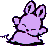 Two identical purple bunny-like creatures with closed eyes and small ears, positioned side-by-side against a gray background.