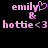 Pixelated pink text on black background shows 'emily' with heart symbol, '&' and 'hottie<3' repeated twice.