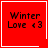 Red square icon with black text "Winter Love <3" and white border; top-right corner has a small white heart, bottom-right corner has a small white starburst.