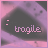 25 identical pixelated frames showing a pink and purple background with the word 'tragle' in light pink text, each frame containing a small white dot above the text