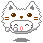 Pixelated white cat face with brown eyes, nose, and whisker marks; pink mouth; gray ears and background; four variations show eye and mouth position changes.