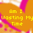 Yellow pixelated text on orange background with pink abstract shapes, arranged in four asking questions about waiting for a knight