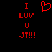 Red pixelated text and heart symbol on black background, with animated heart outline changing to solid fill.