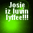 Green background with white pixelated text reading "Josie iz luvin lyffee!!!" in four showing subtle animation changes