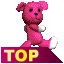 Pink pixelated bear walking on maroon platform with yellow 'TOP' text, showing multiple walking poses from left to right.