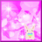 Pixelated pink background with white sparkles and a small rabbit-like figure with multicolored chest stripes.