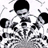 Pixelated black-and-white static icon of a stylized figure with multiple limbs and abstract shapes surrounding it on a white background.