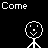 Animated pixel art sequence showing a smiling stick figure and cookies with progressive bites, accompanied by text fragments about coming to the dark side for cookies.