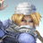 Pixelated image of a character with blonde hair, white helmet, and blue armor against light blue background.