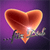 A pixelated heart-shaped icon with gradient orange-red fill and a white highlight, set against a purple background with a blurred signature-like element below.