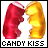 Pixelated 48x48 buddy icon showing two kidney-shaped candy objects kissing, with red and yellow colors and "CANDY KISS" text below.