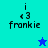 Pixelated icon with 'i <3 frankie' text and a star symbol, displayed on cyan and blue backgrounds with a visible star animation.