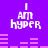 Pixelated text "I AM HYPER" on purple background with pink bar graphs, animated bar graph changes across frames.