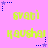 Static image with pink background displaying repeated text 'svati' and 'kaushal' in green pixelated font, surrounded by blue star-shaped corner elements.