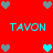 Red background with cyan and gray pixelated hearts and repeated cyan text "TAVON" in four positions.