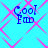 Four identical blue text icons reading 'Cool Fan' on a cyan background with pink diamond-shaped lines, arranged in a