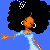 Pixelated character with large afro, hoop earrings, and blue dress extends arm while text changes from 'like my fro?' to 'like' then 'my' then 'fro?'.