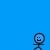 Blue background with multiple stick figures in various poses, including standing, jumping, and performing tricks on a unicycle.