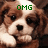 Pixelated image of a Cavalier King Charles Spaniel puppy with brown and white fur, black eyes, and nose, overlaid with green pixelated text.