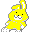 Four yellow pixelated bunny icons with black eyes and white mouths, arranged in a on gray background