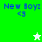 Pixelated icon with blue text 'New Boyz <3' on green and white backgrounds, featuring a white star in top-right and green star at bottom-left.