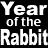 Static pixelated text on black background reads 'Year of the Rabbit' in white block letters with visible dithering and jagged edges.