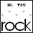 Pixelated icon with 'HI. YOU' text above pink hearts and 'rock' below, showing animation changes in heart positions across frames.