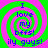 Four identical pixelated spiral images with green and pink concentric rings, blue text reading "I love my bffs! illy guys!") arranged in a