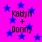A static image with a bright pink background and scattered blue stars, featuring the text "KaDyn + Donny" in black pixelated font.