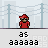 Pixelated character in red outfit with cap, performing sequential arm movements against light blue background with vertical lines.