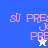 Pixelated icon with pink text and star symbols on blue and light blue backgrounds, showing animation changes between frames.