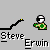 Animated contact sheet of a pixel art character named Steve Erwin in various poses with speech bubbles, showing sequential actions like running, reacting to threats, and being poisoned.