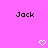 Pixelated text 'Jack' appears twice on a bright pink background with two white heart symbols below.