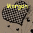 A heart-shaped icon with a black-and-white checkered pattern on a beige background, featuring yellow text overlays.