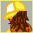 Pixel art of a character with brown dreadlocks wearing a yellow cap, brown outfit, white belt, and yellow boots, with 'CUIO' text on gray backgrounds.