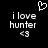 Black background with white pixelated text 'i love hunter' and '<3', a heart symbol above the left text block, and identical right-side text block.