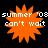 Four orange starburst shapes with white text 'summer '03 can't wait' on black background, two top and two bottom.