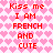 Pixelated text repeats 'Kiss me I AM FRENCH AND CUTE' over a pink heart pattern background with red lettering.