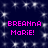 Dark blue background with white star-like sparkles; four identical pink pixelated text blocks reading "BREANNA MORIE!" arranged in a