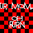 Red and black checkered background with repeated white text elements 'OR MCMIR MOM', 'OH BURN' in pixelated font, animated flicker effect on all text.