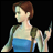 Pixelated image of a woman with short brown hair wearing a blue strapless top and green cardigan, standing against a black background with text reading "AnimeIM" and "com".