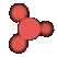 Four variations of a red pixelated molecular structure with one central sphere and three peripheral spheres arranged in different orientations against a gray background.