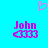 Pixelated blue background with pink heart icon above two identical 'John' text blocks featuring purple and cyan glitch effects.