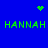 Blue background with green pixelated text and symbols; four instances of 'HANNAH' and three green pixel clusters arranged in a pattern