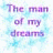 A static image with pastel watercolor background displaying purple text about a dream man, featuring pink star symbols and blue/pink color scheme.
