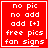 Red square with white pixelated text reading 'no pic no add add [+] free pics fan signs' and a small heart symbol in the bottom-right corner.