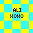 Pixelated text 'ALI XOXO' on yellow and cyan checkered background with diamond-shaped pattern variations.