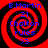 Four identical red and black spiral patterns with blue text reading 'E.Martin', '21', 'Chalton rules', and 'x3' arranged in a on a solid black background
