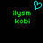A static pixel art image with a cyan heart symbol above green text reading 'ilysm kobi' on a black background.